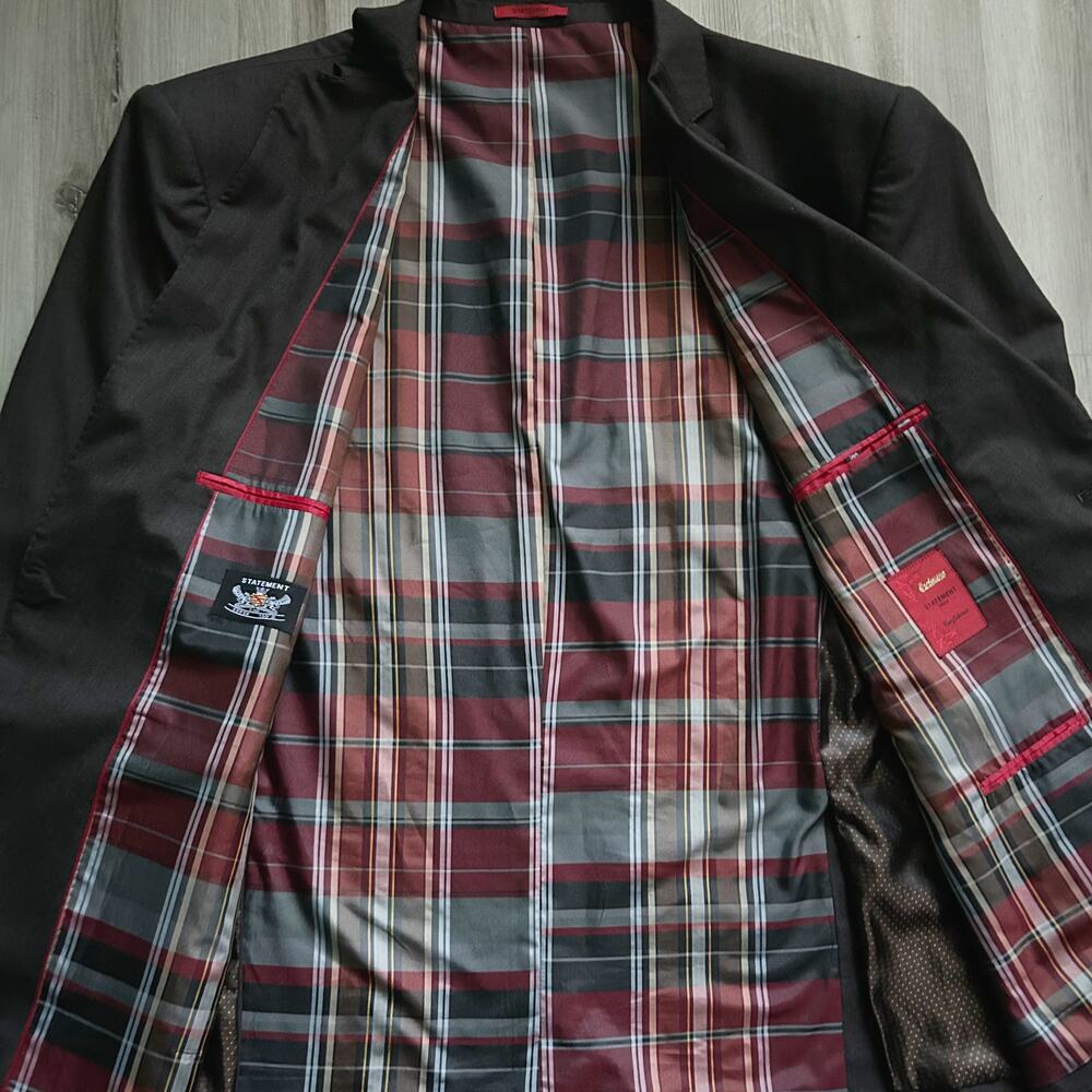 Statement Italy Men’s Super 150 Wool 2-pieces Modern Fit Dark Brown Suit Sz 56R - Picture 3 of 12